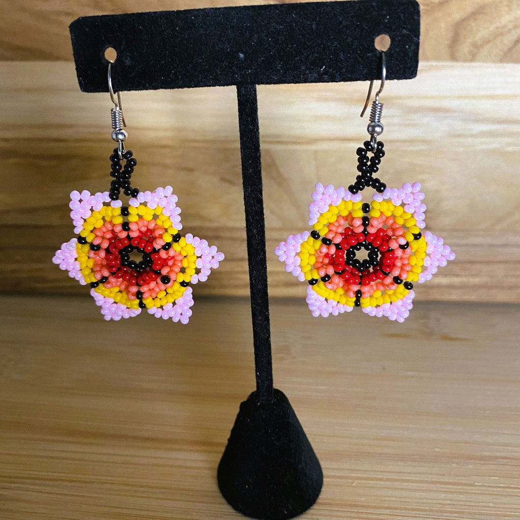 Small Hand-Made Huichol Earrings - Pink/Orange